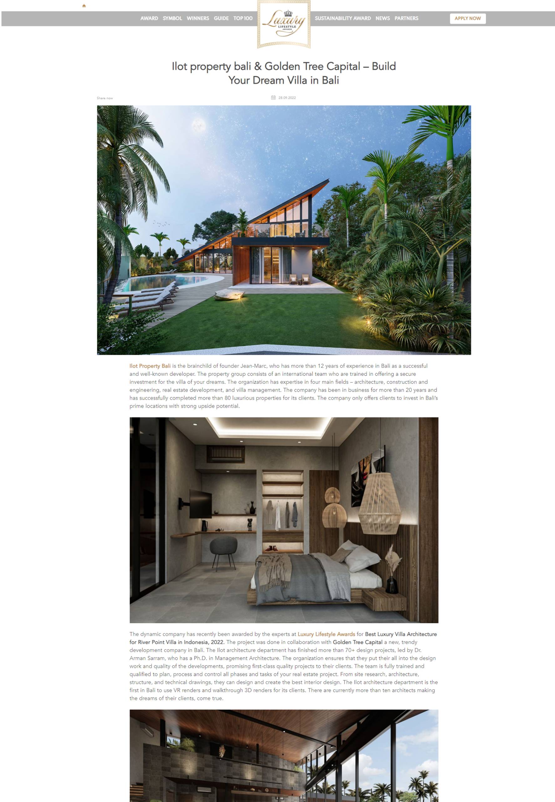 Luxury Lifestyle awards for Ilot Property Bali