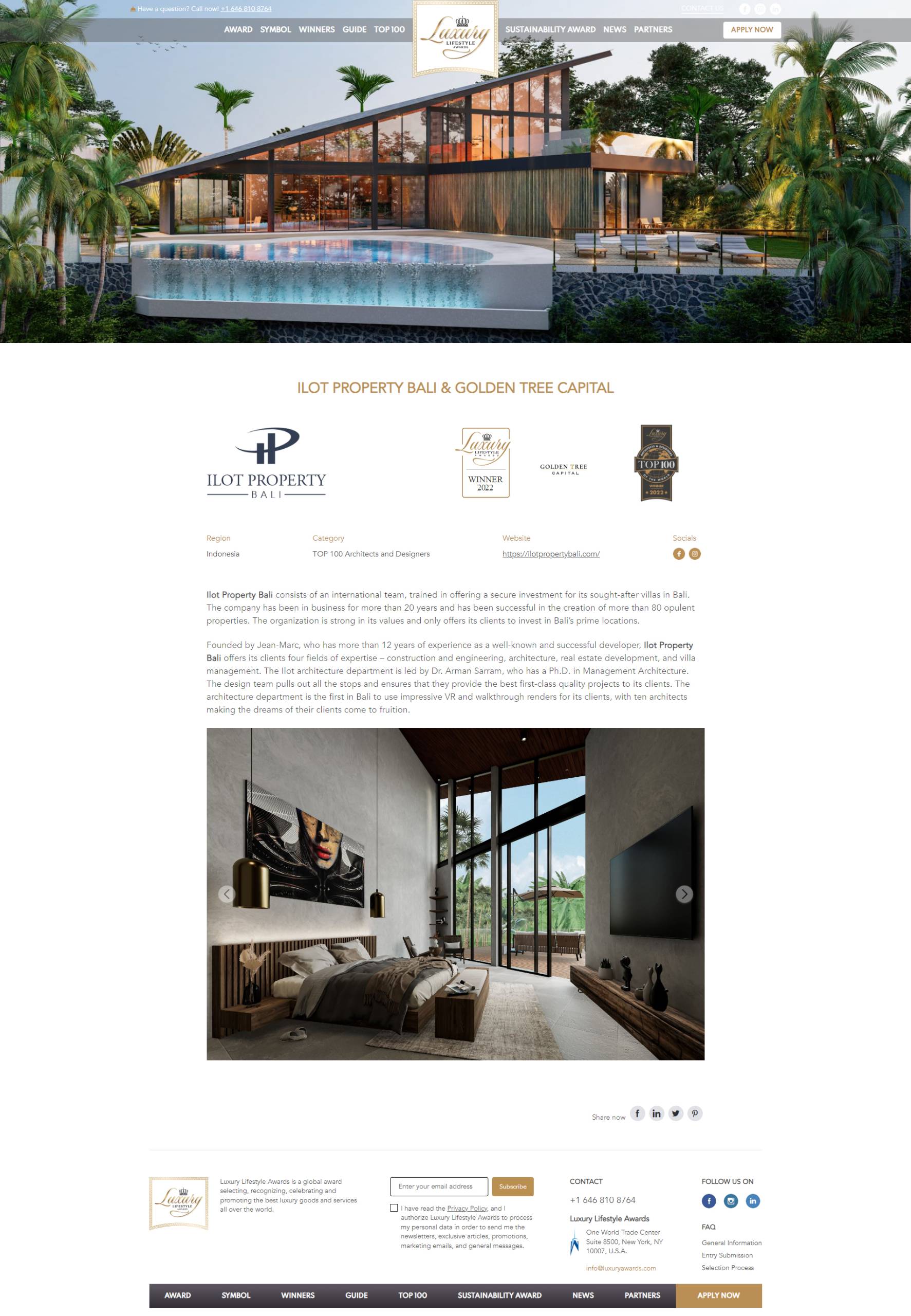 Luxury Lifestyle awards for Ilot Property Bali